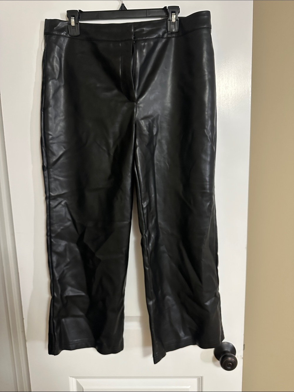 Faux Leather Wide Leg Pants - Black